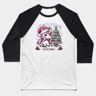 Magical Kawaii Unicorn Christmas Baseball T-Shirt